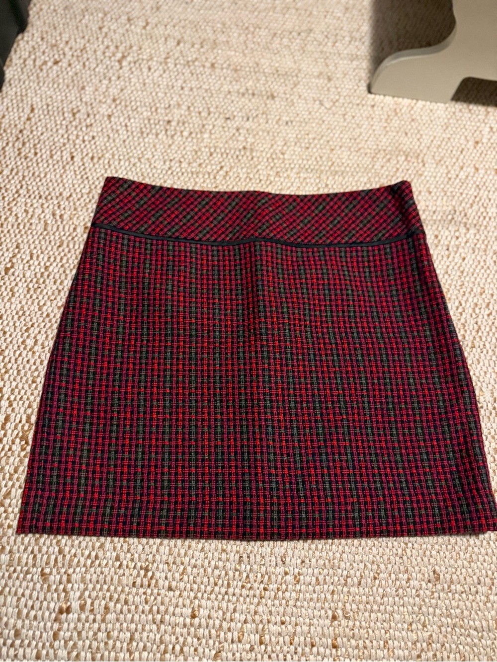 LOFT Red and Black Plaid Knit Mini Skirt